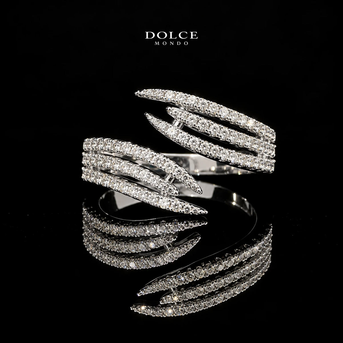 Salma White Round-Cut Zircon Multi-Layer Luxury Bangle & Ring Set – Premium Rhodium Plated | Dolce Mondo