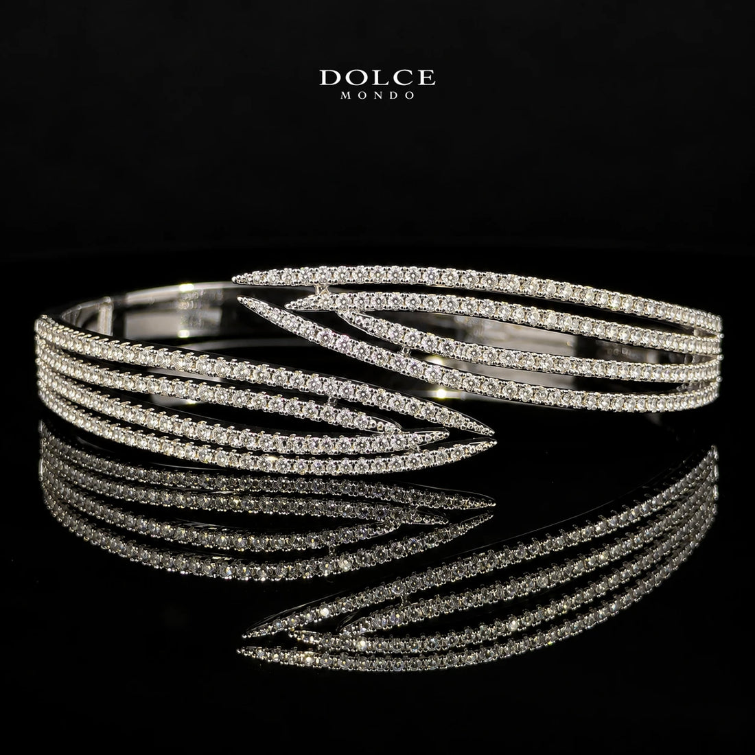 Salma White Round-Cut Zircon Multi-Layer Luxury Bangle & Ring Set – Premium Rhodium Plated | Dolce Mondo