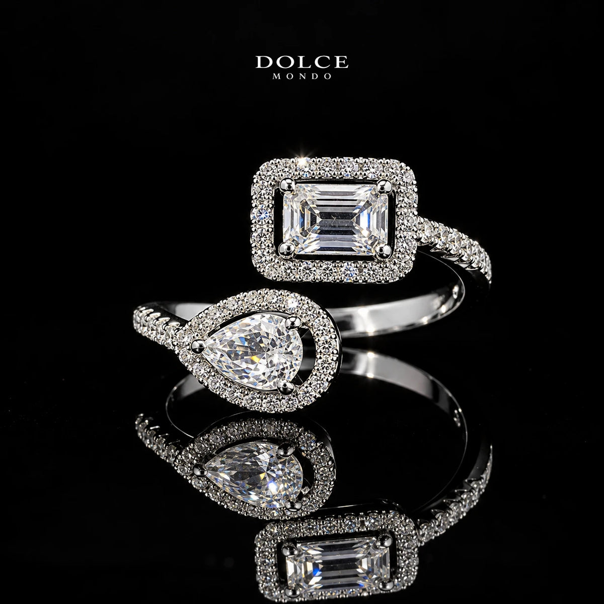 Mariam White Emerald & Pear-Cut Zircon Luxury Bangle & Ring Set – Premium Rhodium Plated | Dolce Mondo