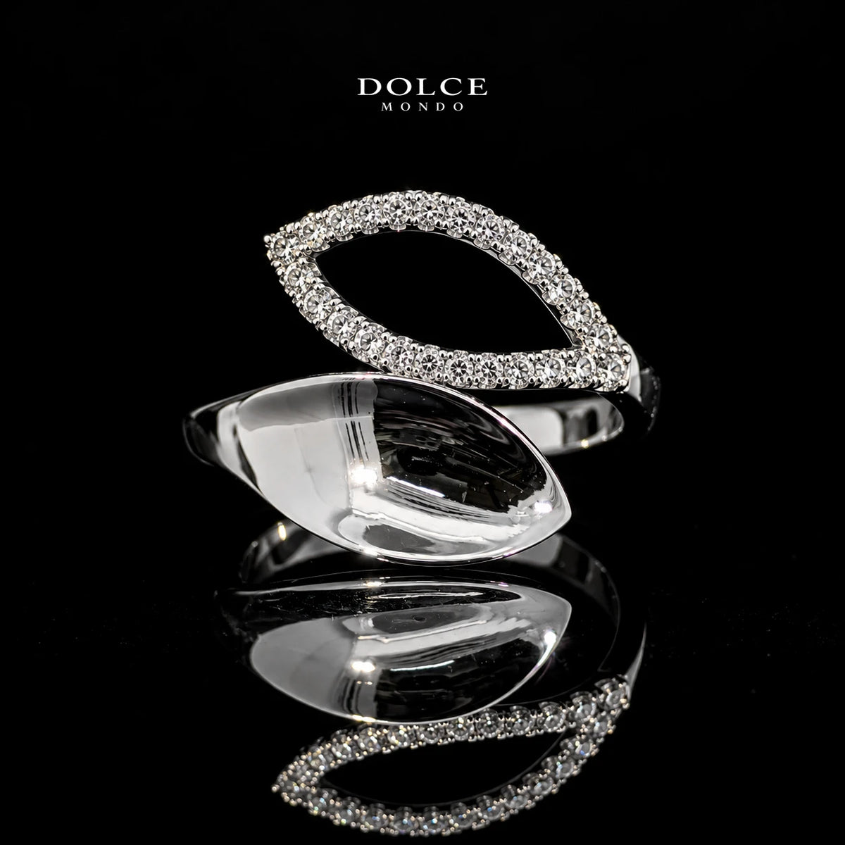 Dalia White Round-Cut Zircon Luxury Bangle & Ring Set – Premium Rhodium Plated | Dolce Mondo