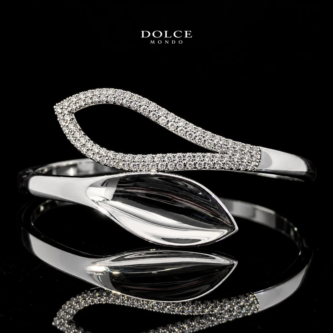 Dalia White Round-Cut Zircon Luxury Bangle & Ring Set – Premium Rhodium Plated | Dolce Mondo