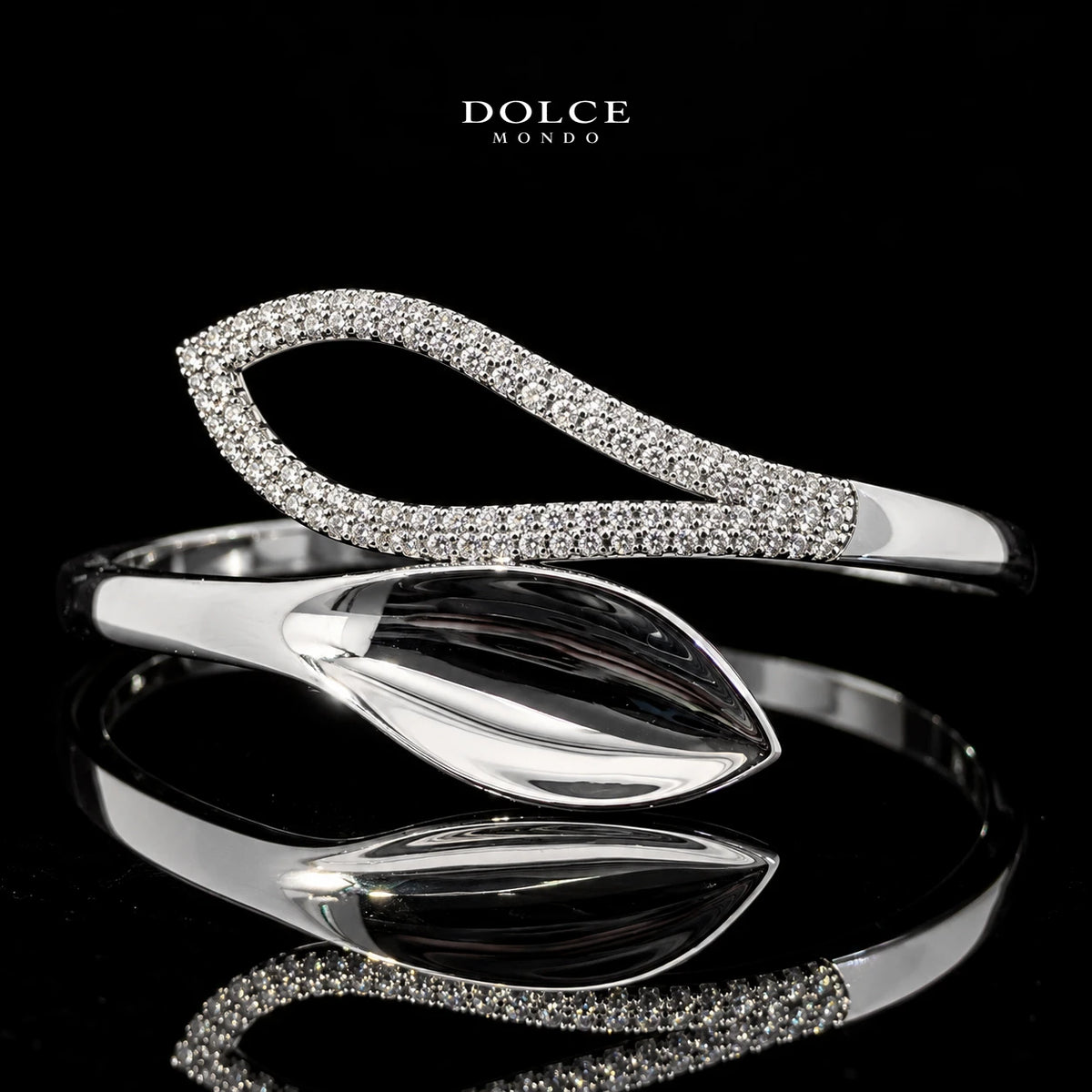 Dalia White Round-Cut Zircon Luxury Bangle & Ring Set – Premium Rhodium Plated | Dolce Mondo