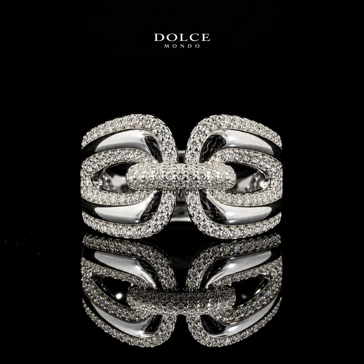 Rania White Round-Cut Zircon Luxury Bangle & Ring Set – Premium Rhodium Plated | Dolce Mondo