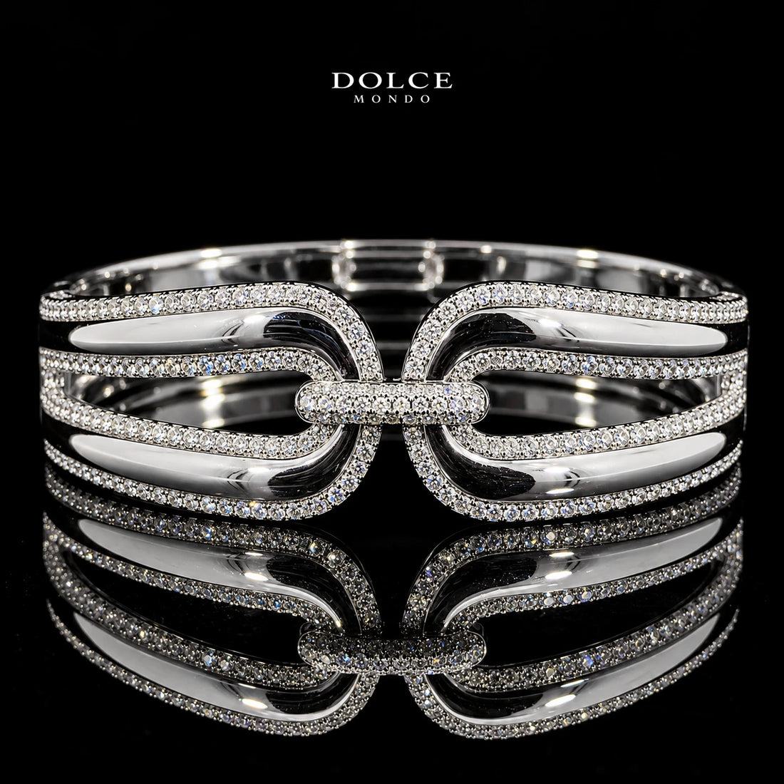 Rania White Round-Cut Zircon Luxury Bangle & Ring Set – Premium Rhodium Plated | Dolce Mondo