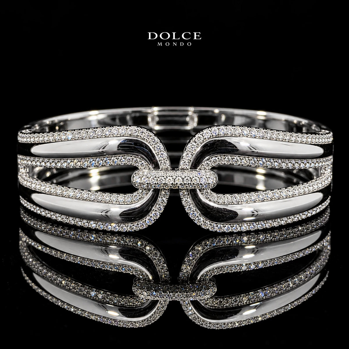 Rania White Round-Cut Zircon Luxury Bangle & Ring Set – Premium Rhodium Plated | Dolce Mondo