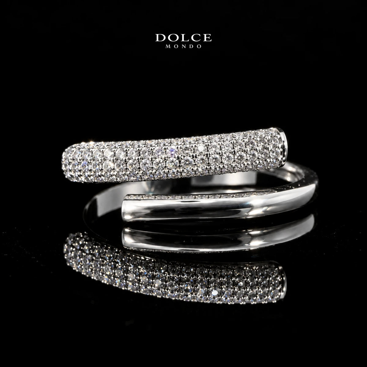 Noura White Round-Cut Zircon Luxury Bangle & Ring Set – Premium Rhodium Plated | Dolce Mondo