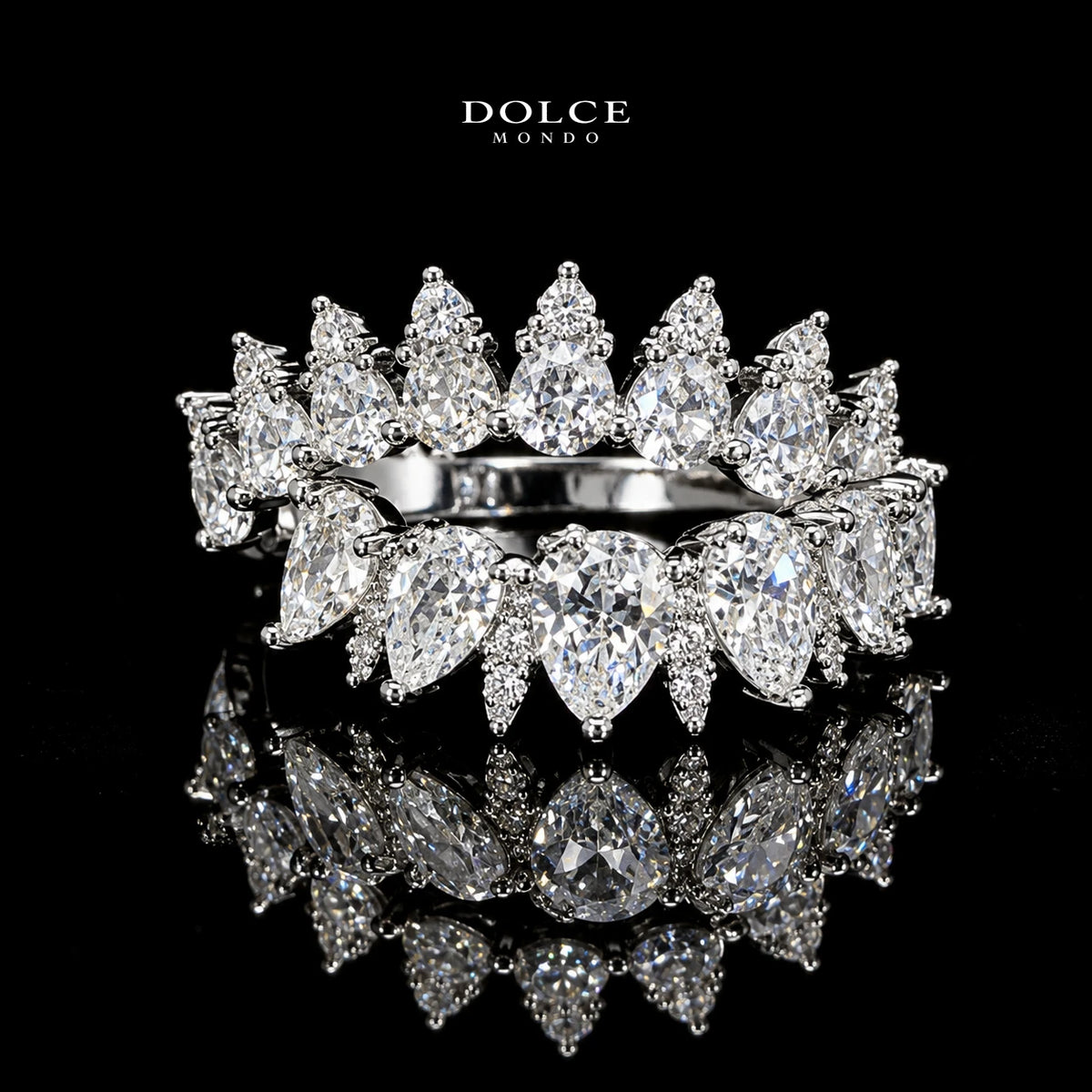 Amira White Pear-Cut Zircon Luxury Bangle & Ring Set – Premium Rhodium Plated | Dolce Mondo