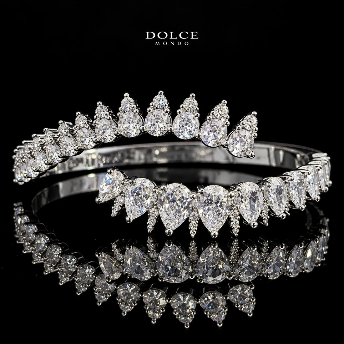 Amira White Pear-Cut Zircon Luxury Bangle & Ring Set – Premium Rhodium Plated | Dolce Mondo