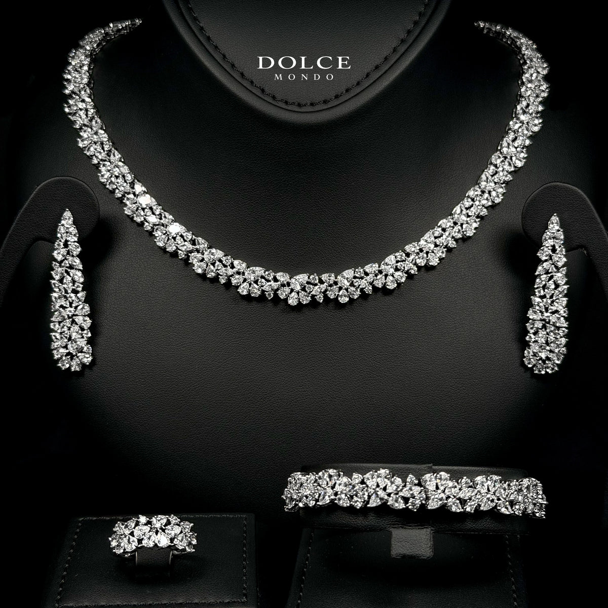 Luna White Luxury Bridal Full Set Featuring High-Quality Zircon Stones with a Premium Rhodium-Plated Finish