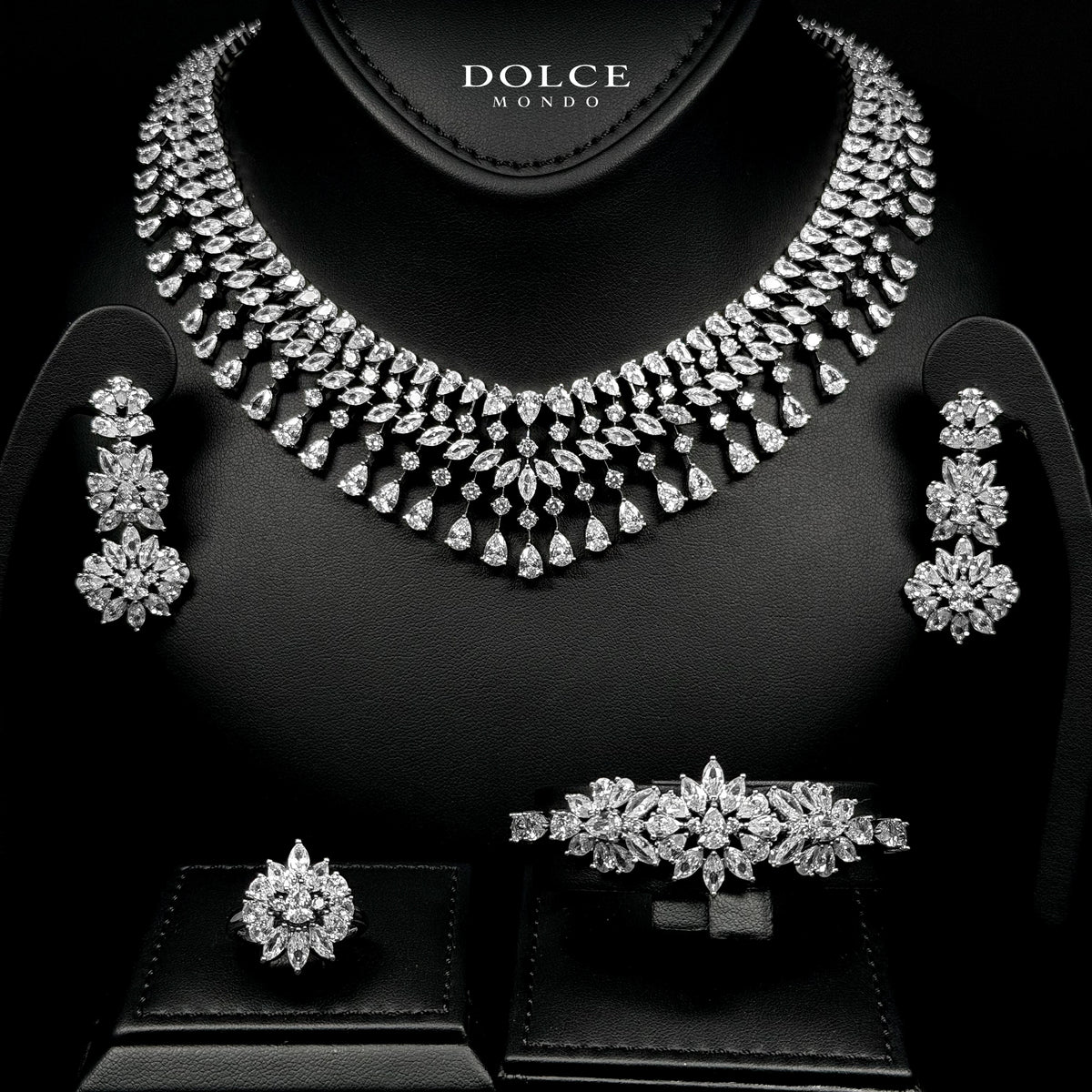 Mia White Luxury Bridal Full Set Featuring High-Quality Zircon Stones with a Premium Rhodium-Plated Finish