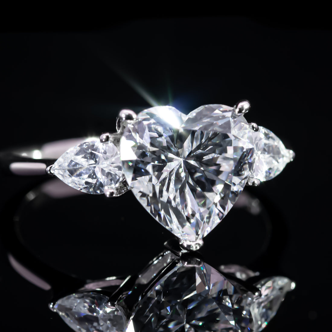Dolce Mondo Princess White Heart Three Stone Ring in 925 Silver with Premium Zircon Stones