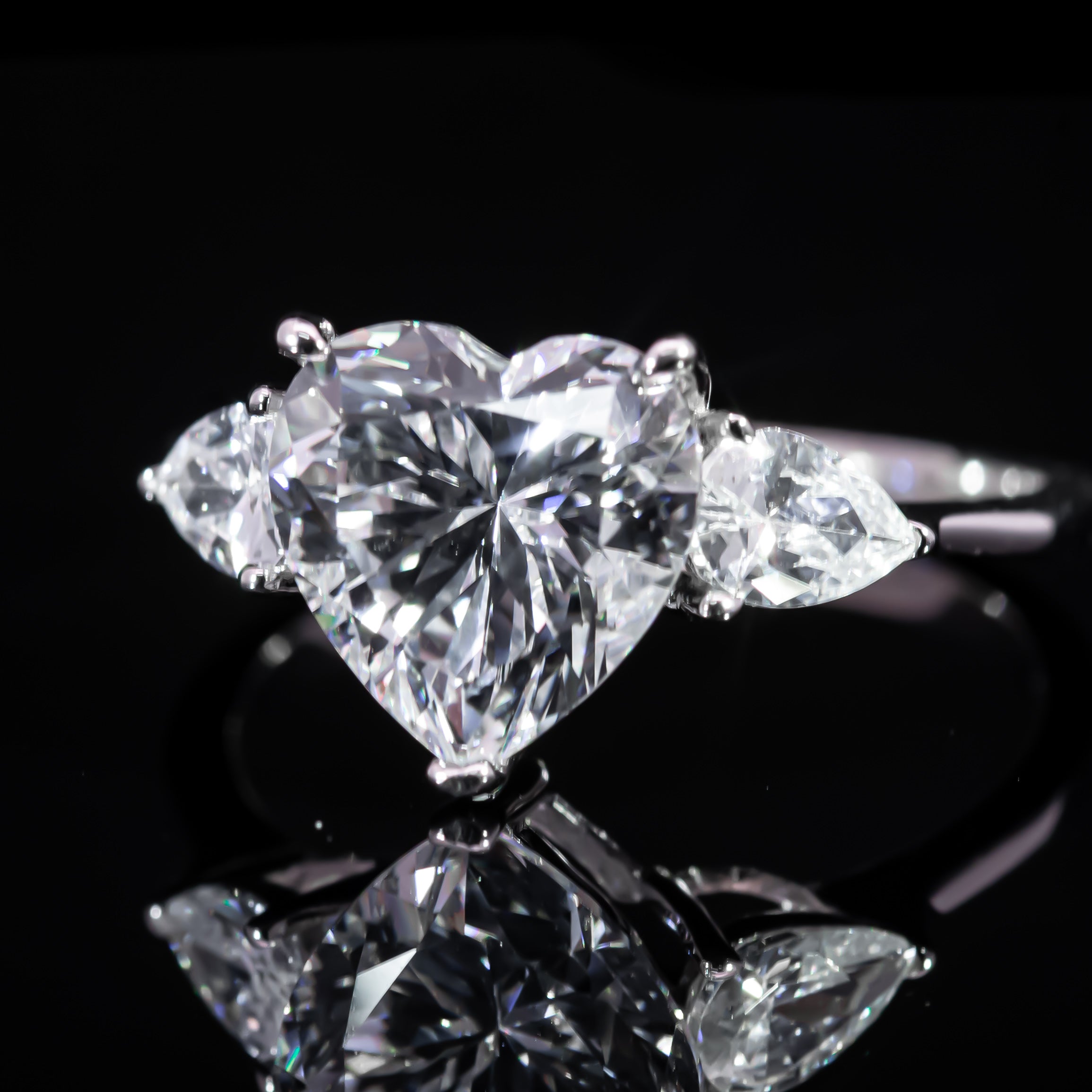 Dolce Mondo Princess White Heart Three Stone Ring in 925 Silver with Premium Zircon Stones