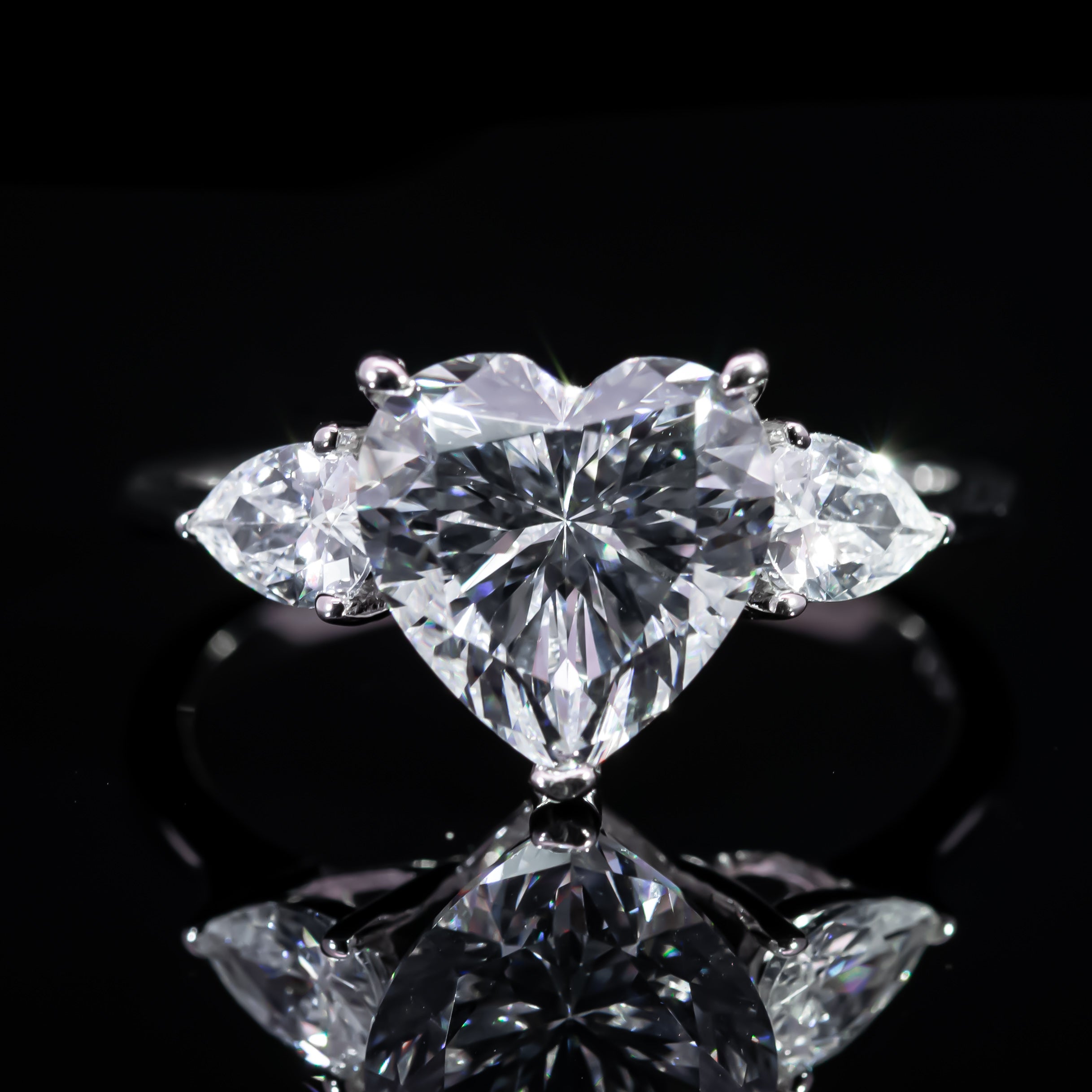 Dolce Mondo Princess White Heart Three Stone Ring in 925 Silver with Premium Zircon Stones
