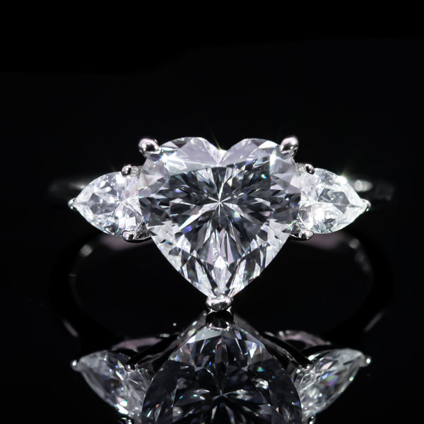 Dolce Mondo Princess White Heart Three Stone Ring in 925 Silver with Premium Zircon Stones