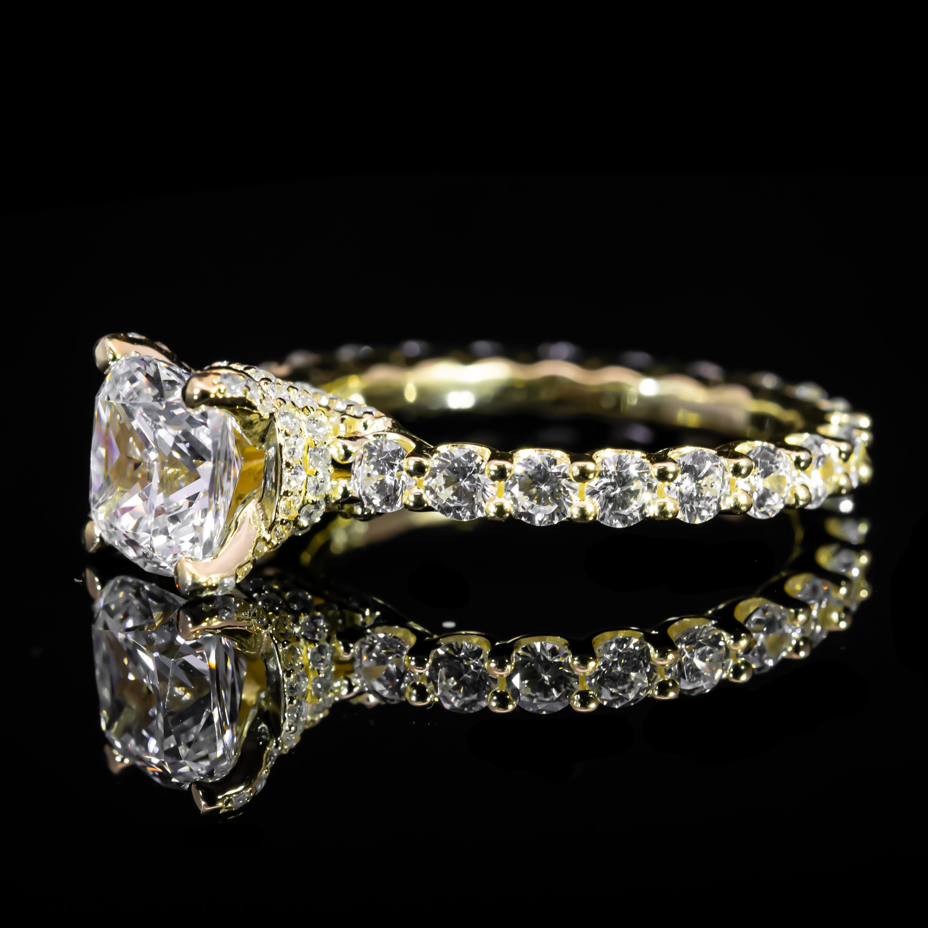 Dolce Mondo Gold Plated Regal White Cushion Cut Ring in 925 Silver with Premium Zircon Stones