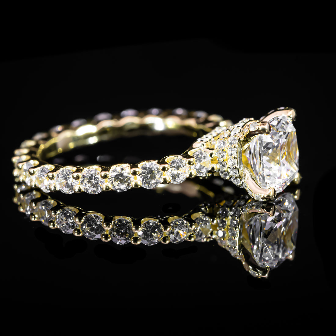 Dolce Mondo Gold Plated Regal White Cushion Cut Ring in 925 Silver with Premium Zircon Stones