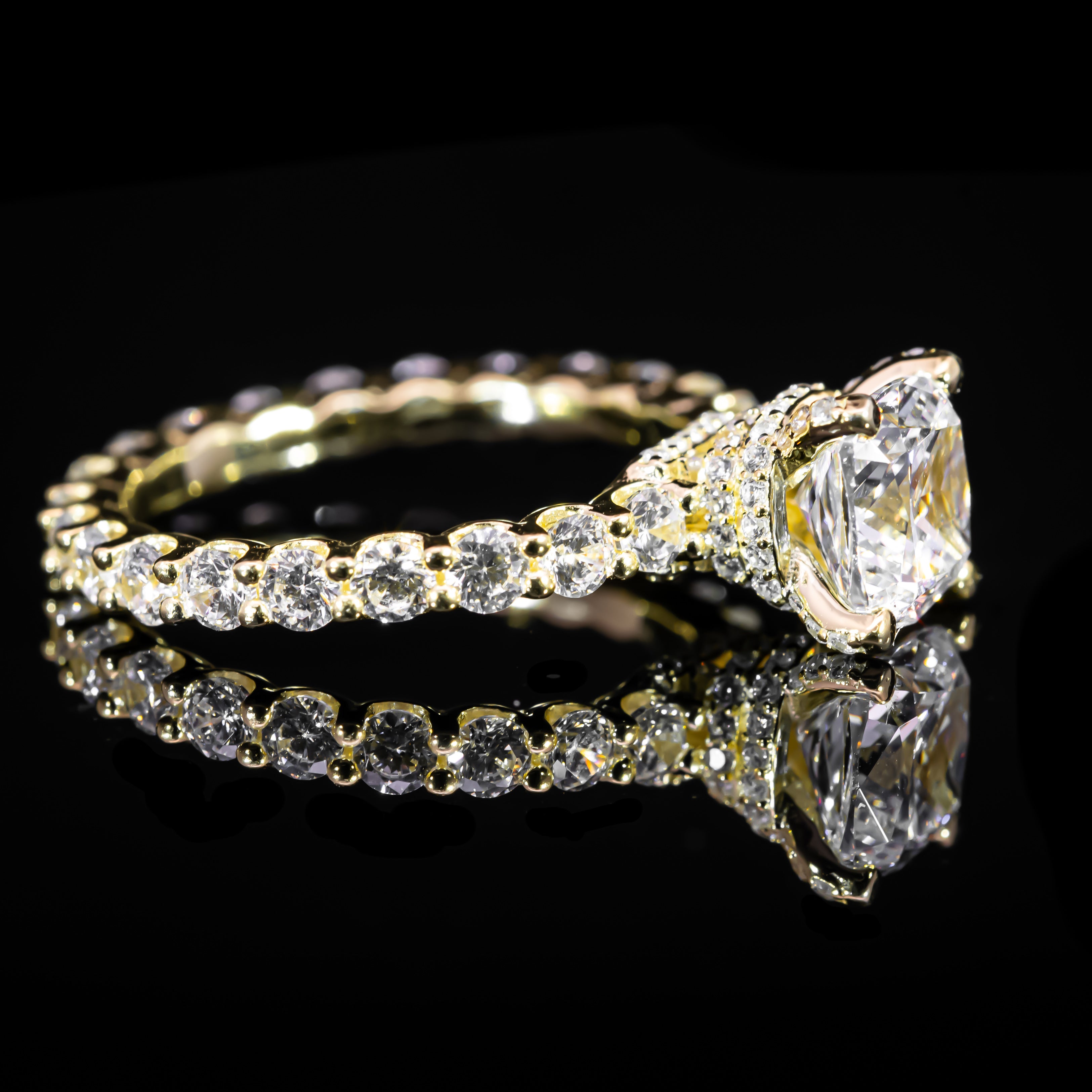 Dolce Mondo Gold Plated Regal White Cushion Cut Ring in 925 Silver with Premium Zircon Stones