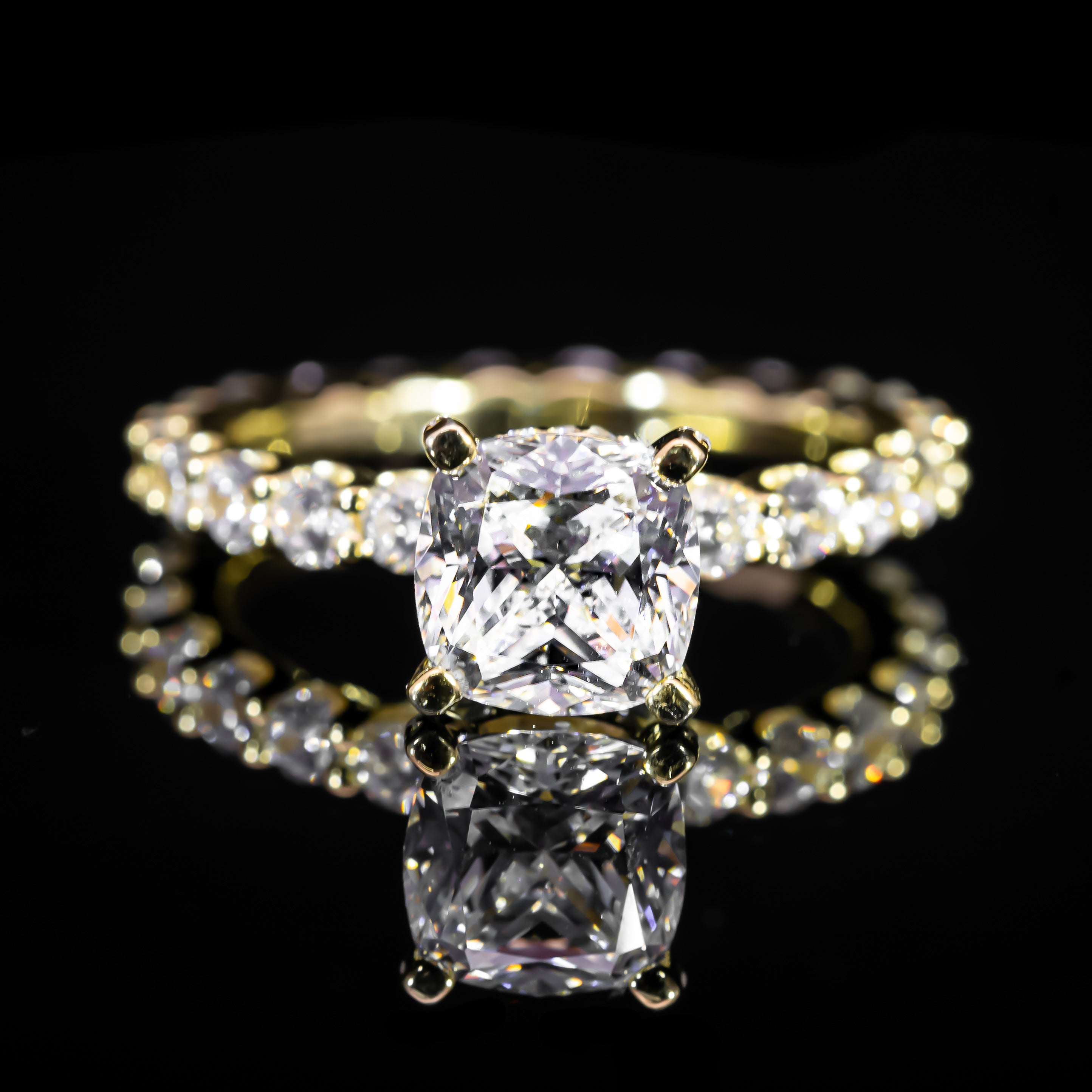 Dolce Mondo Gold Plated Regal White Cushion Cut Ring in 925 Silver with Premium Zircon Stones