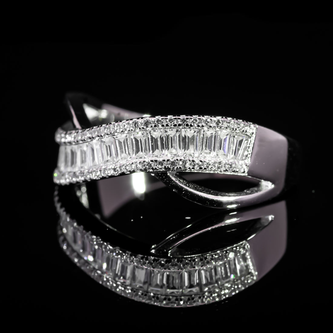 Dolce Mondo Luxe White Baguette Wrap Ring in 925 Silver with Premium Zircon Stones