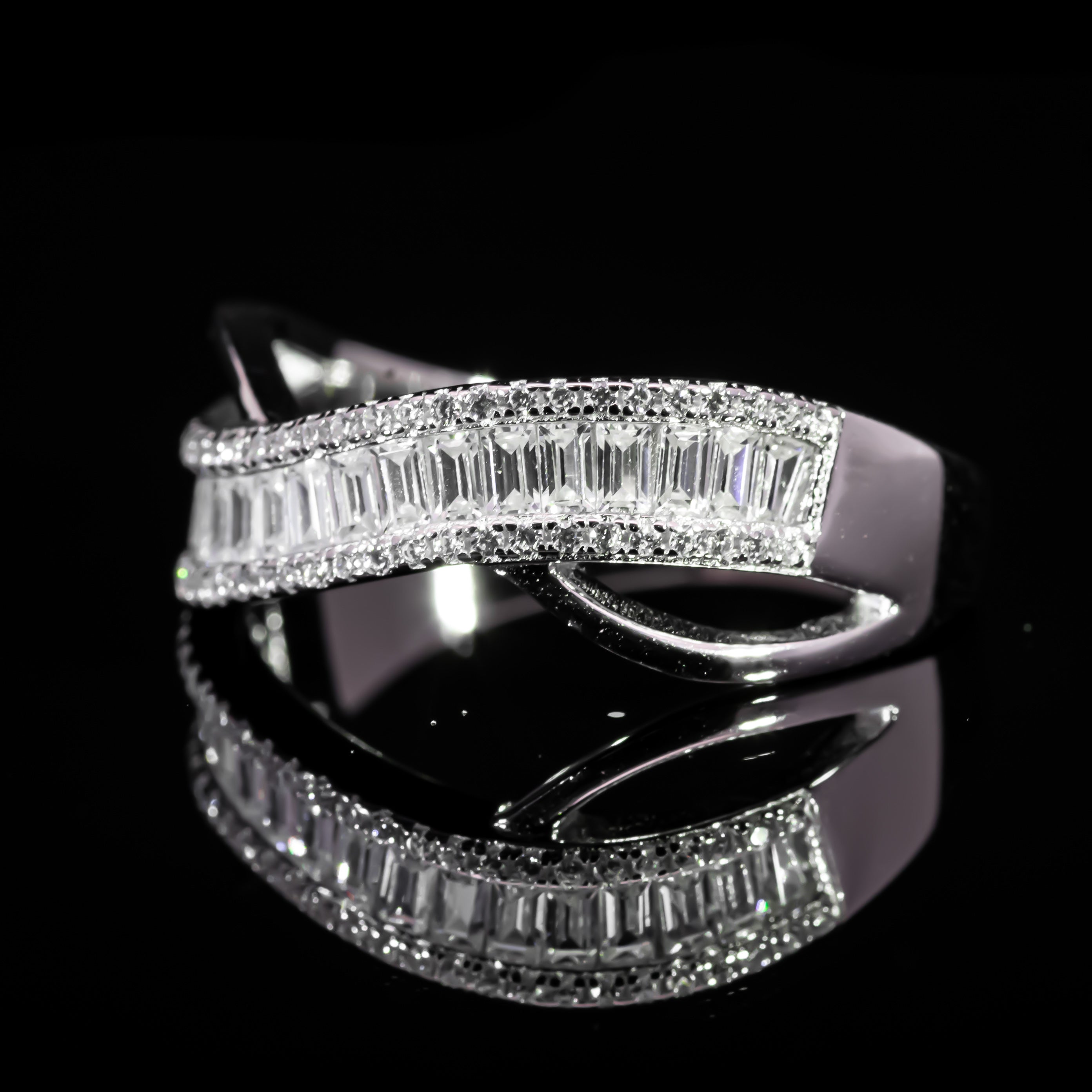 Dolce Mondo Luxe White Baguette Wrap Ring in 925 Silver with Premium Zircon Stones