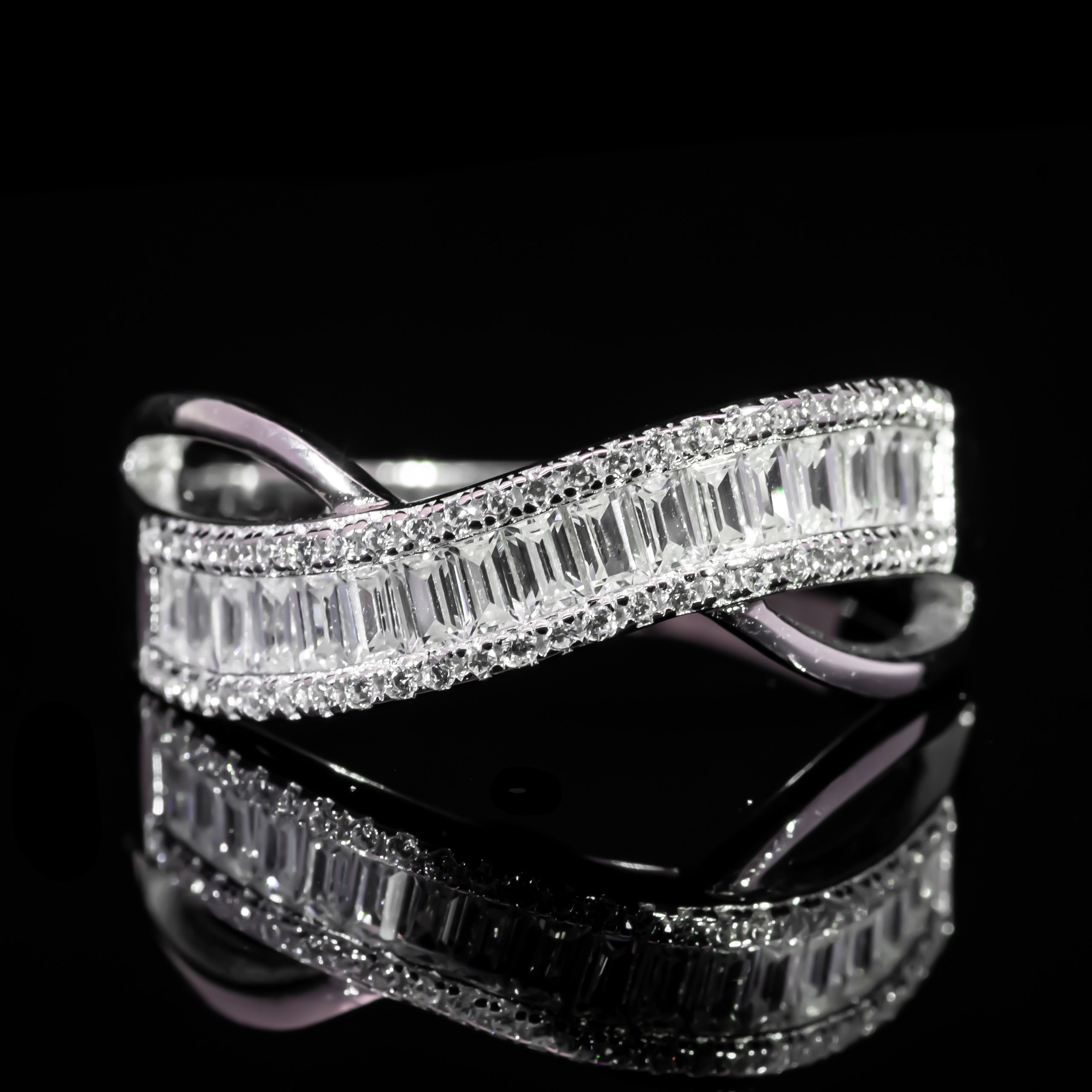 Dolce Mondo Luxe White Baguette Wrap Ring in 925 Silver with Premium Zircon Stones