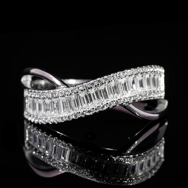 Dolce Mondo Luxe White Baguette Wrap Ring in 925 Silver with Premium Zircon Stones