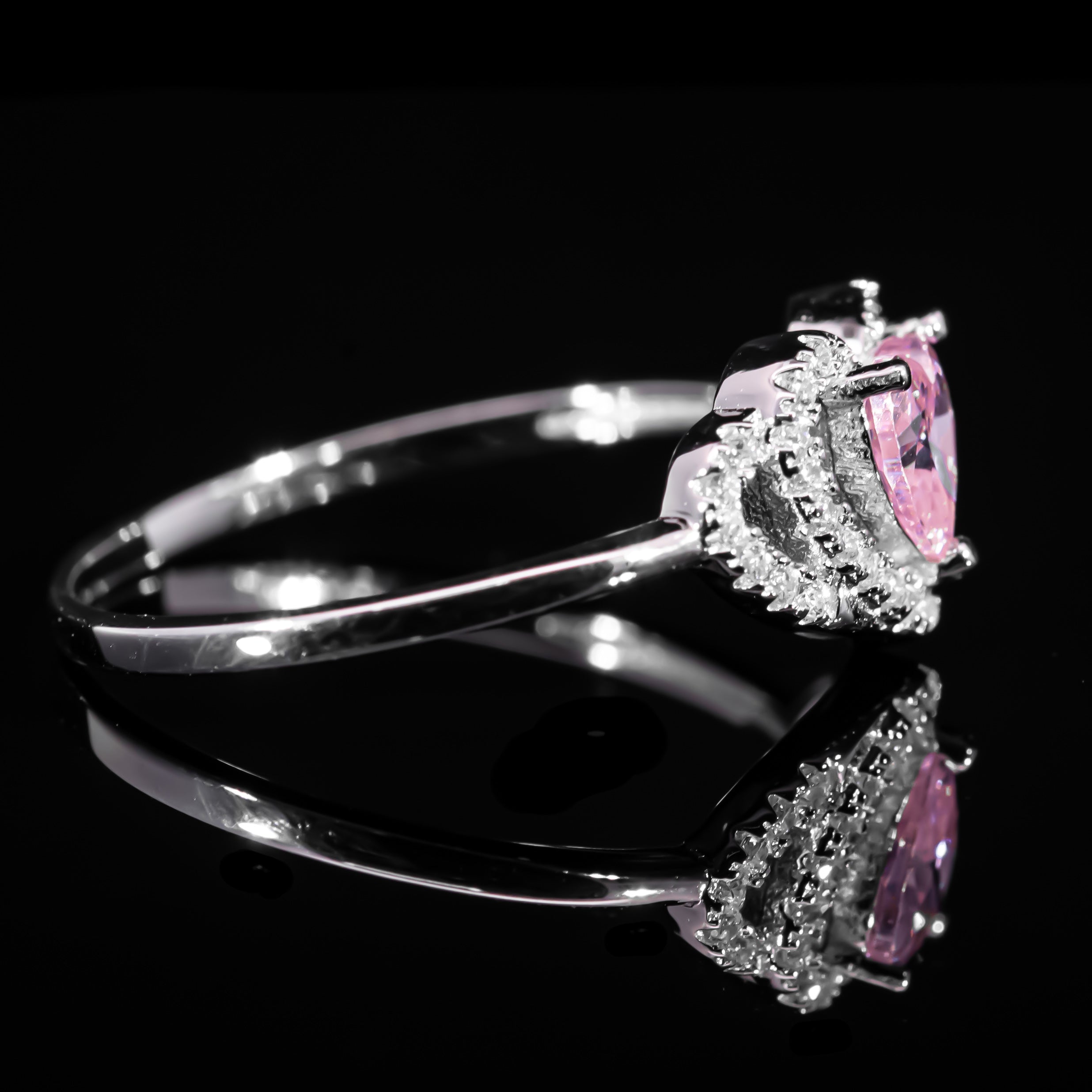 Dolce Mondo Princess Pink Heart Halo Ring in 925 Silver with Premium Zircon Stones
