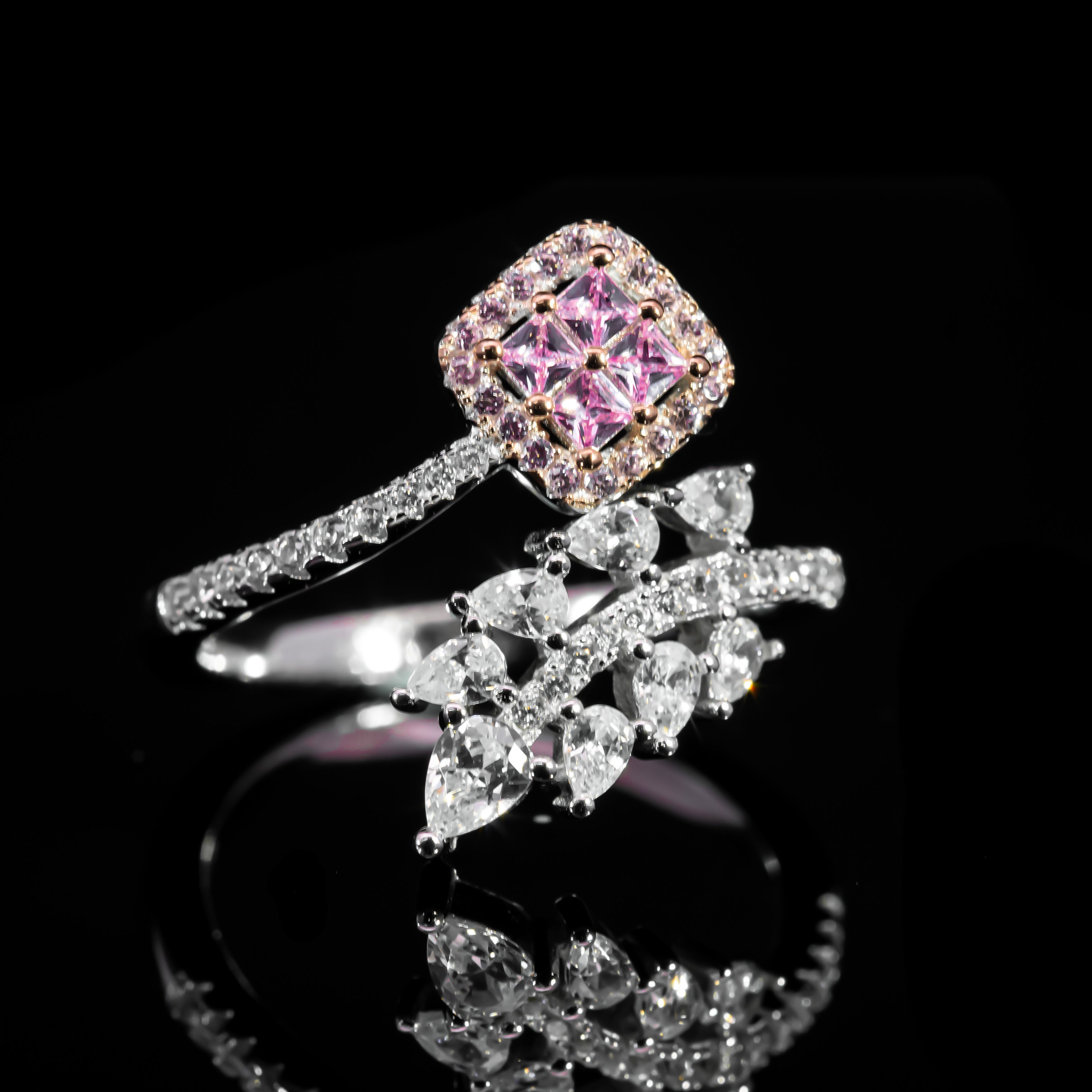 Dolce Mondo Majestic Pink Princess Cut Cluster Ring in 925 Silver with Premium Zircon Stones