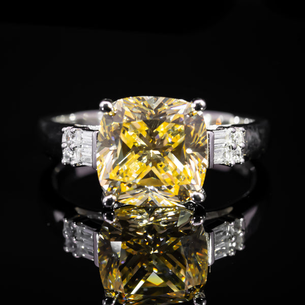 Dolce Mondo Royal Yellow Cushion Cut Ring in 925 Silver with Premium Zircon Stones