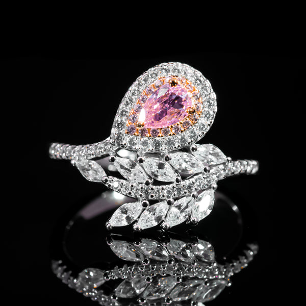 Dolce Mondo Royal Pink Pear Halo Ring in 925 Silver with Premium Zircon Stones