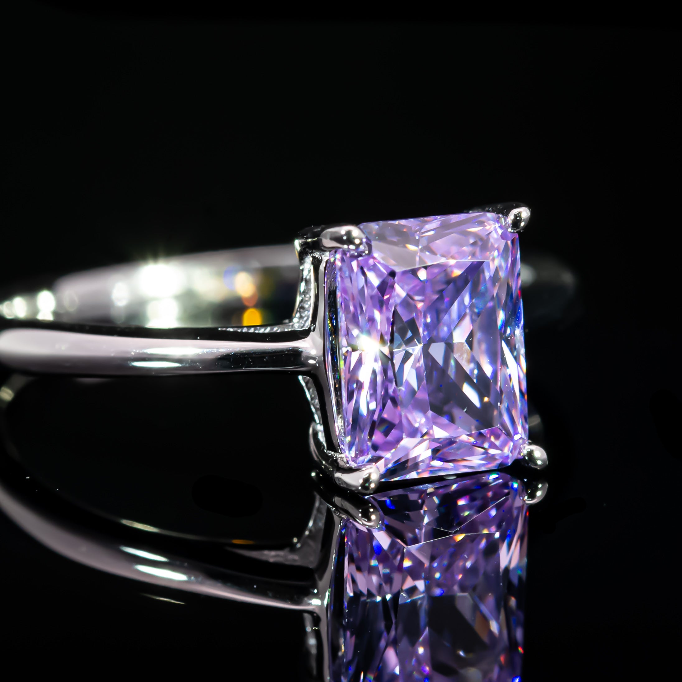 Dolce Mondo Classic Purple Radiant Cut Solitaire Ring in 925 Silver with Premium Zircon Stone