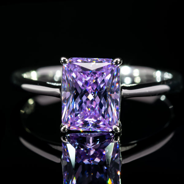 Dolce Mondo Classic Purple Radiant Cut Solitaire Ring in 925 Silver with Premium Zircon Stone