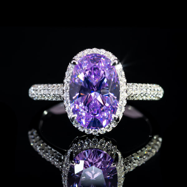 Dolce Mondo Regal Purple Oval Halo Ring in 925 Silver with Premium Zircon Stones