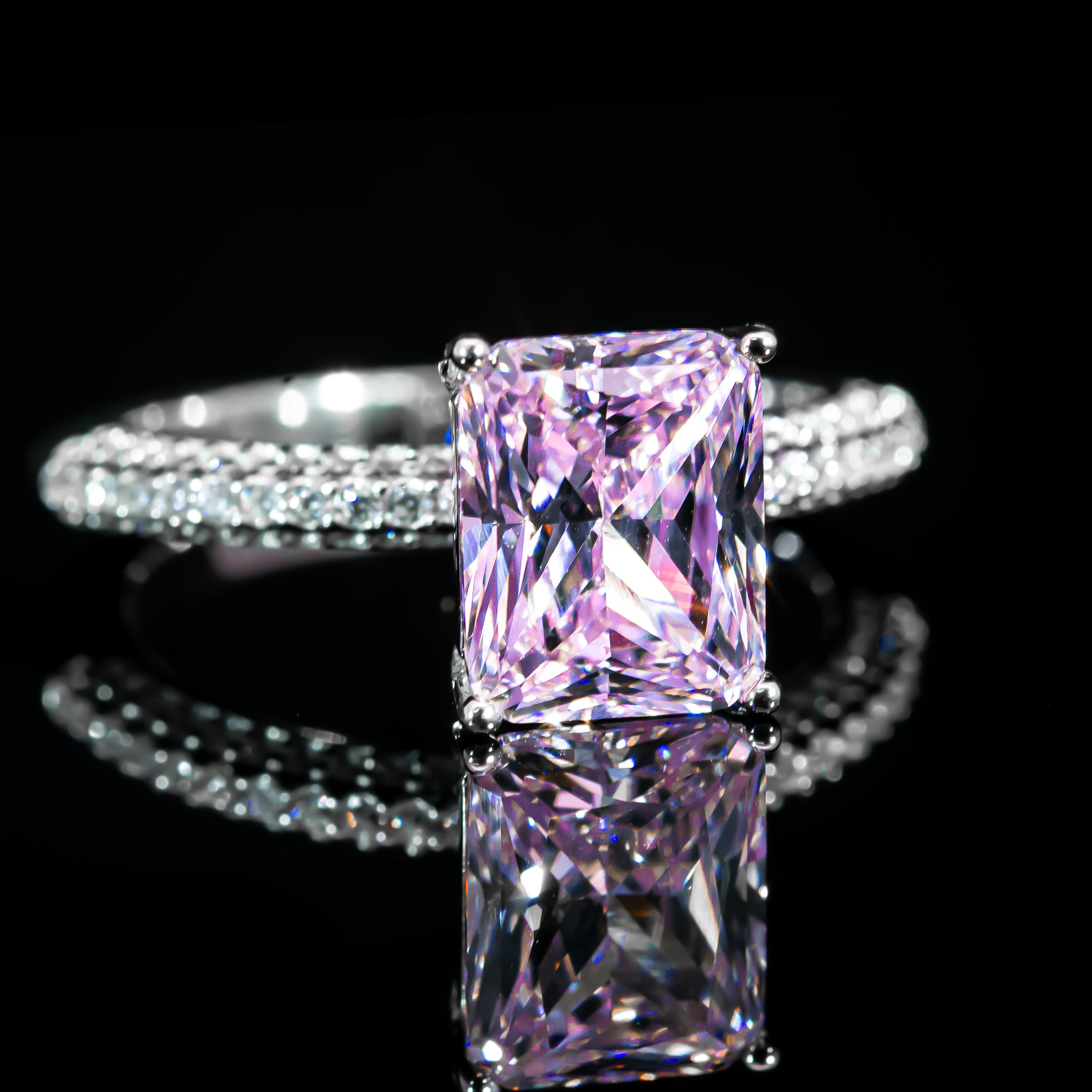 Dolce Mondo Princess Pink Radiant Cut Premium Zircon 925 Silver Ring