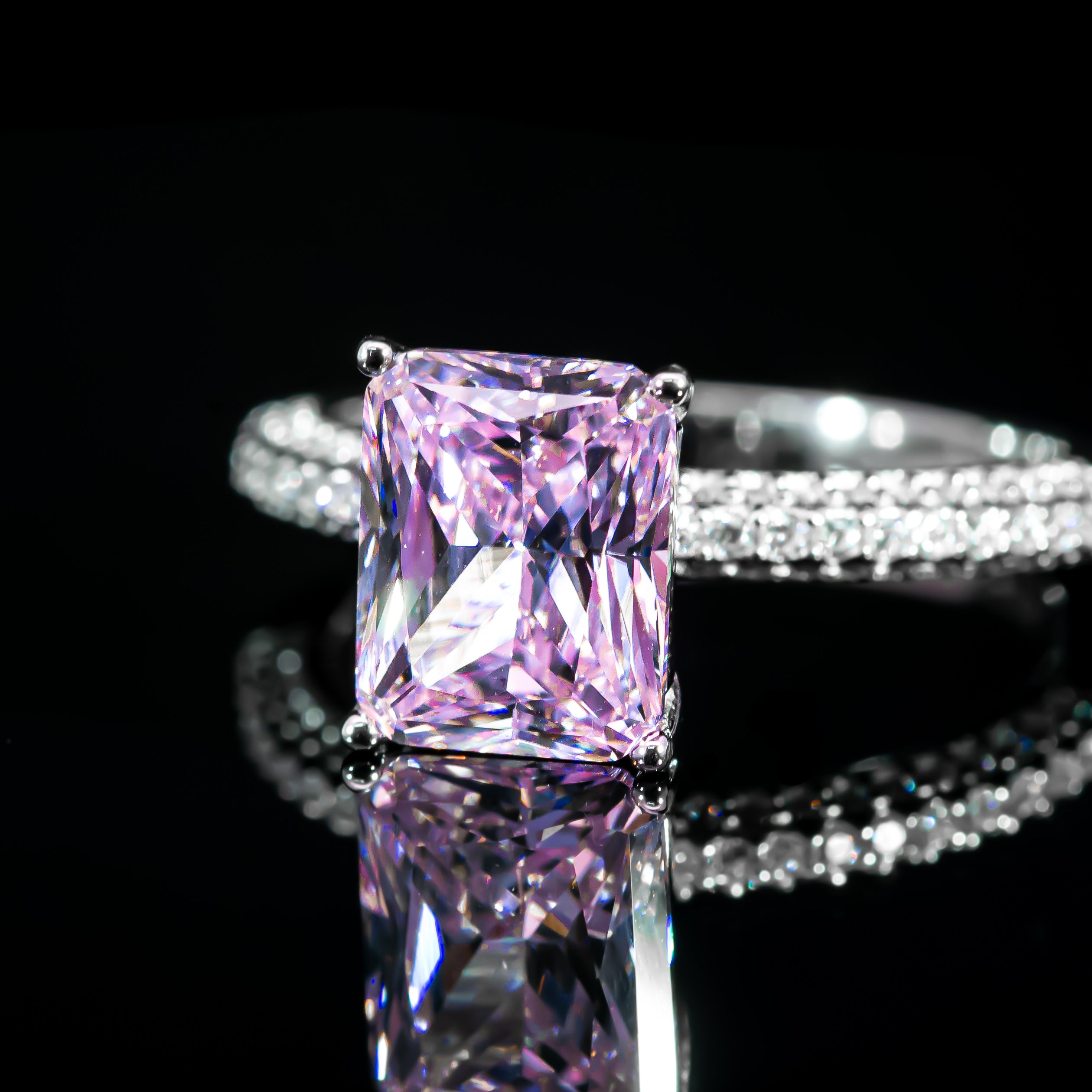 Dolce Mondo Princess Pink Radiant Cut Premium Zircon 925 Silver Ring