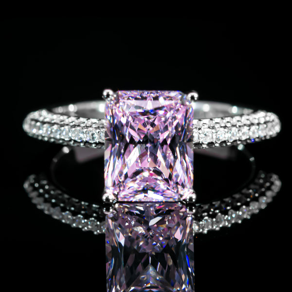Dolce Mondo Princess Pink Radiant Cut Premium Zircon 925 Silver Ring