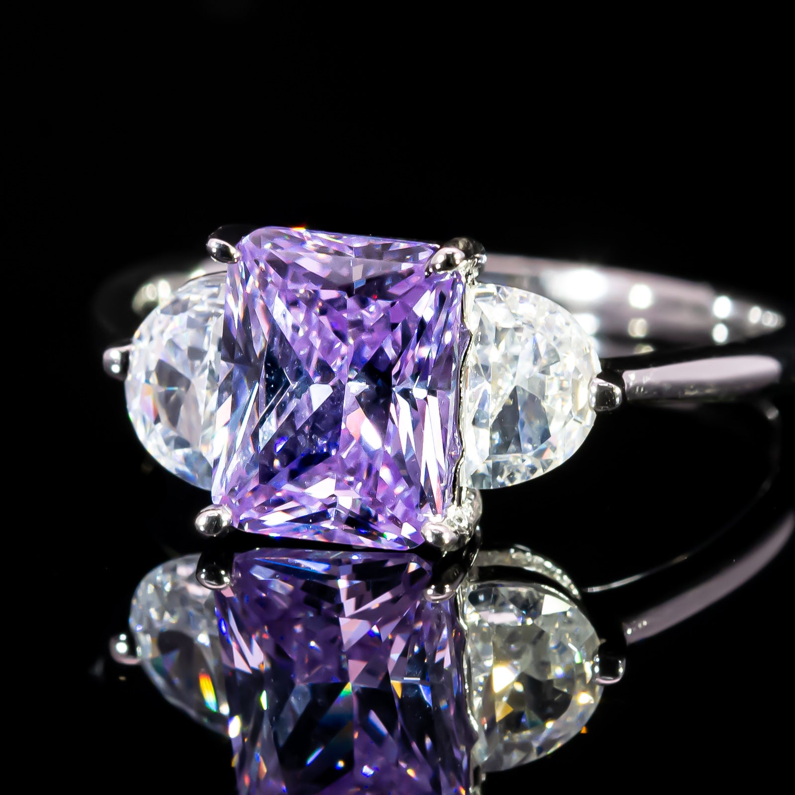 Dolce Mondo Regal Purple Radiant Cut Premium Zircon 925 Silver Ring