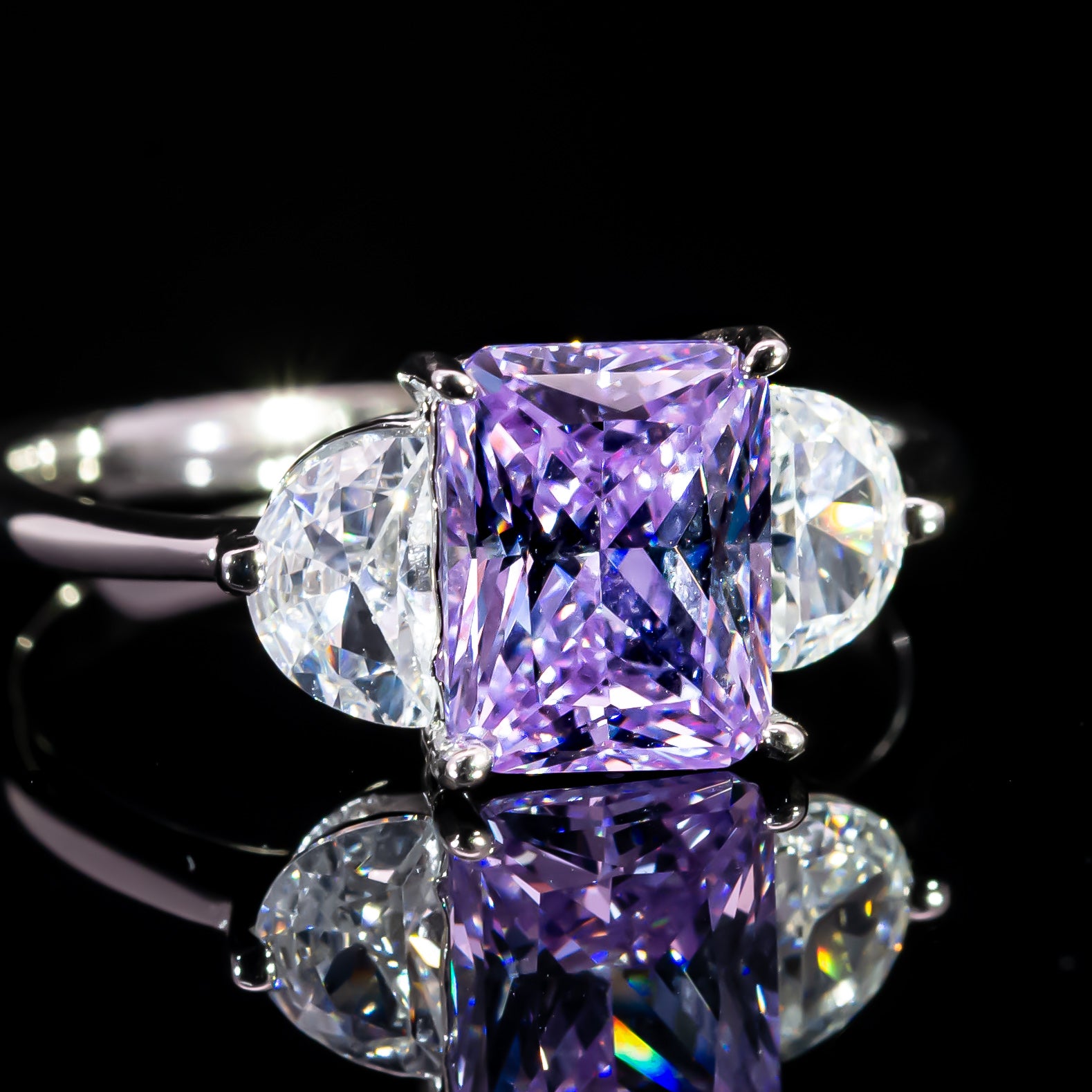 Dolce Mondo Regal Purple Radiant Cut Premium Zircon 925 Silver Ring