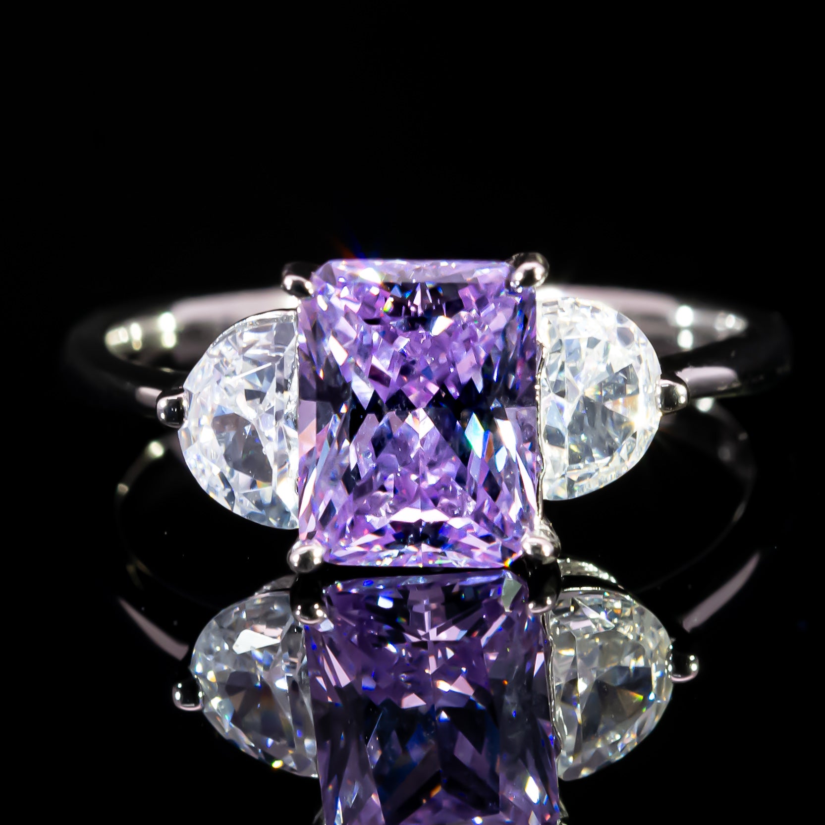 Dolce Mondo Regal Purple Radiant Cut Premium Zircon 925 Silver Ring