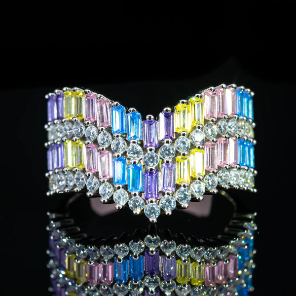 Dolce Mondo Majestic Multicolor Baguette Ring in 925 Silver with Premium Zircon Stones