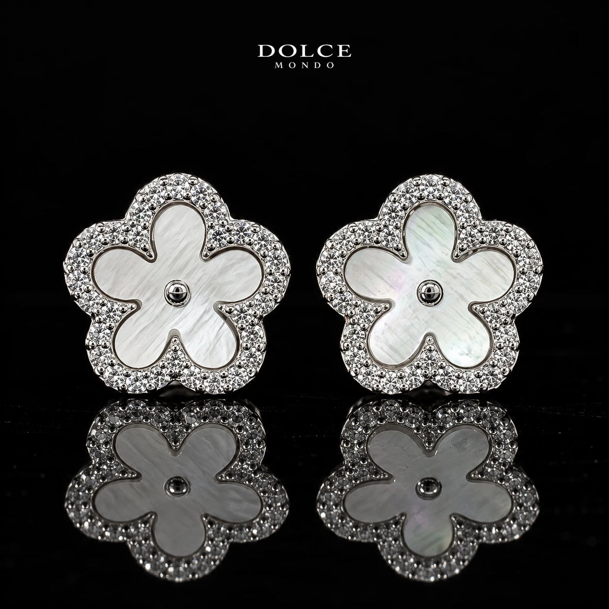 Dolce Mondo Safiya White 925 Silver Stud Earrings in High Quality Zircon Stones - Premium Rhodium Plated