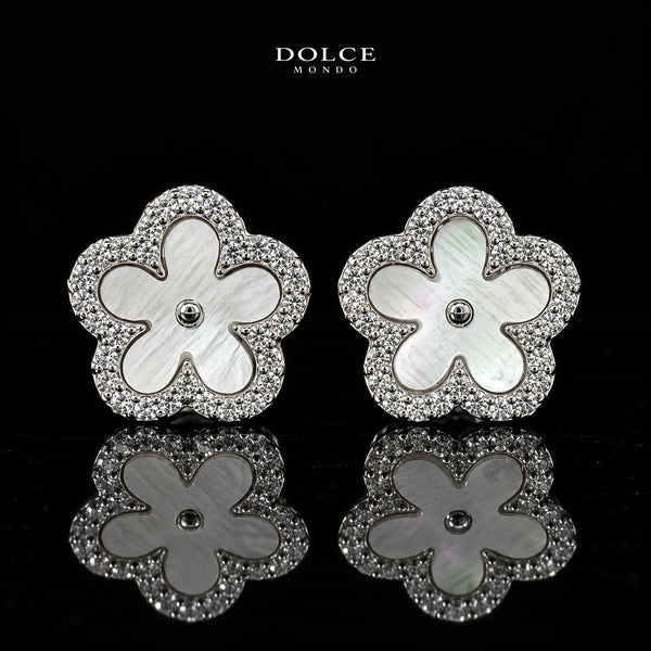 Dolce Mondo Safiya White 925 Silver Stud Earrings in High Quality Zircon Stones - Premium Rhodium Plated
