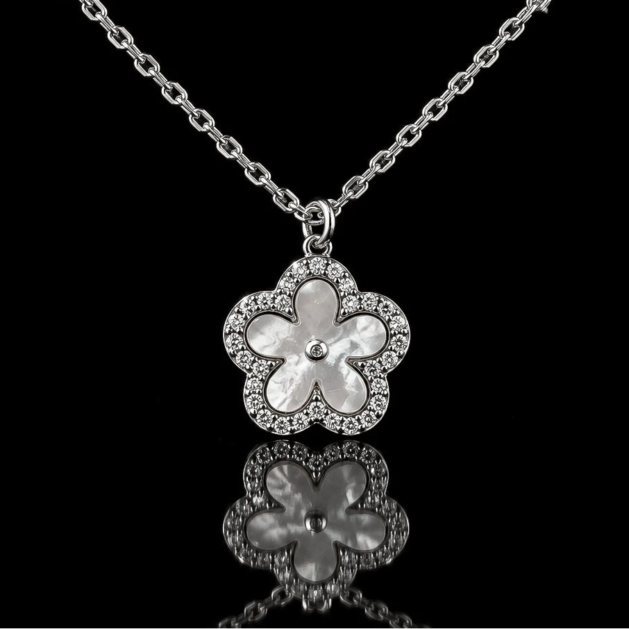 Dolce Mondo Safiya White 925 Silver Pendant Necklace in High Quality Zircon Stones - Premium Rhodium Plated