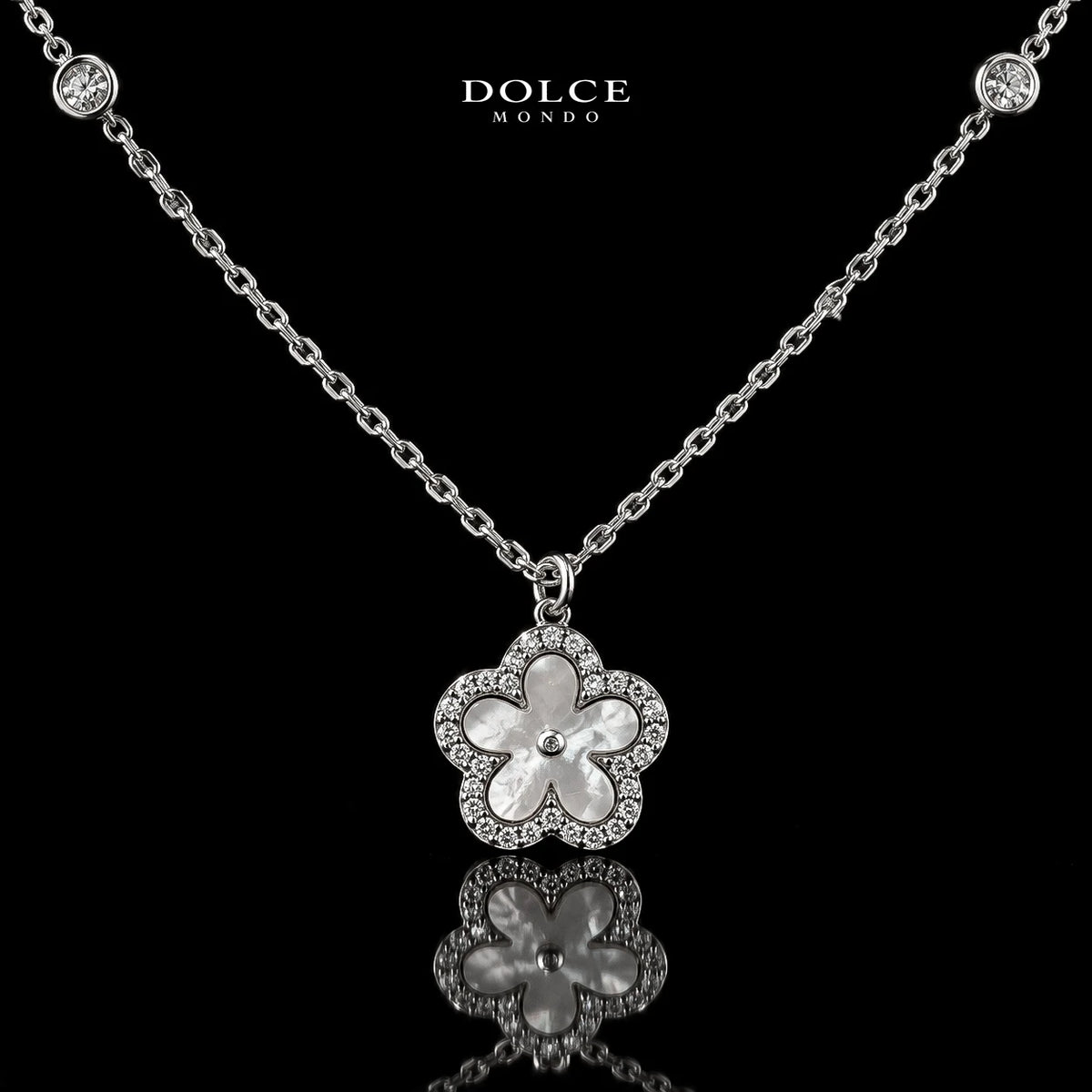 Dolce Mondo Safiya White 925 Silver Pendant Necklace in High Quality Zircon Stones - Premium Rhodium Plated