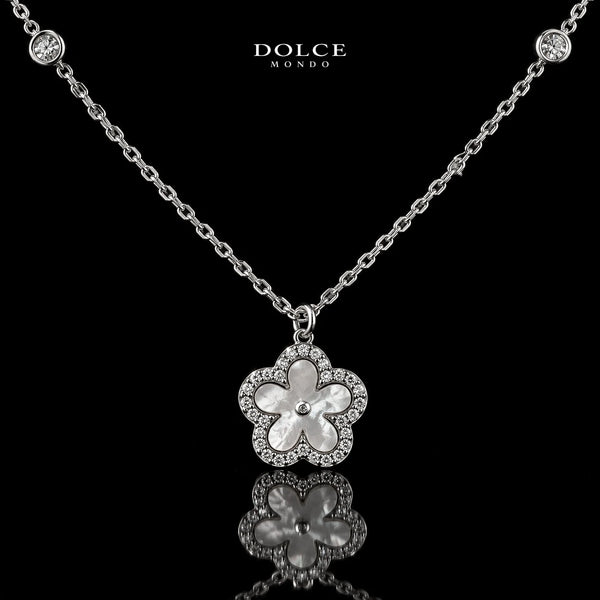 Dolce Mondo Safiya White 925 Silver Pendant Necklace in High Quality Zircon Stones - Premium Rhodium Plated