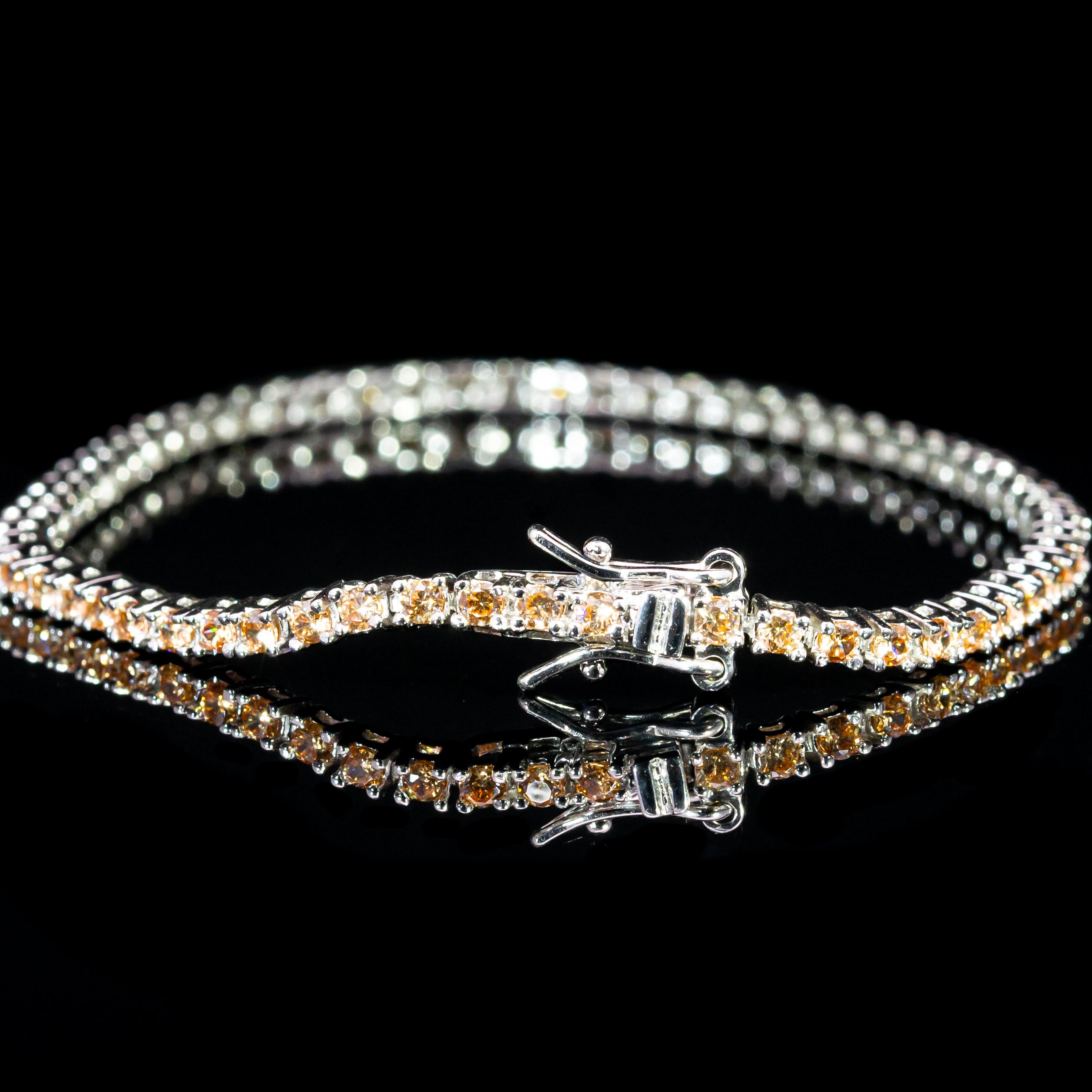 Dolce Mondo Tennis Bracelet 2mm Champagne Gold Simulated Diamond Stone in Pure 925 Sterling Silver