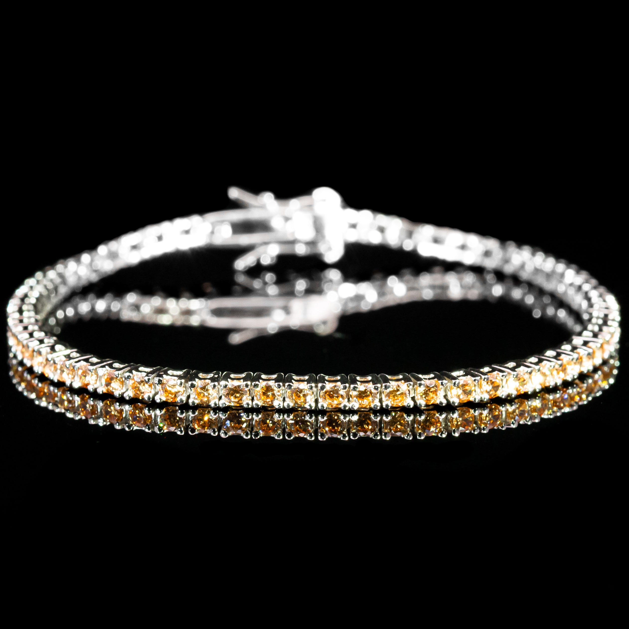 Dolce Mondo Tennis Bracelet 2mm Champagne Gold Simulated Diamond Stone in Pure 925 Sterling Silver