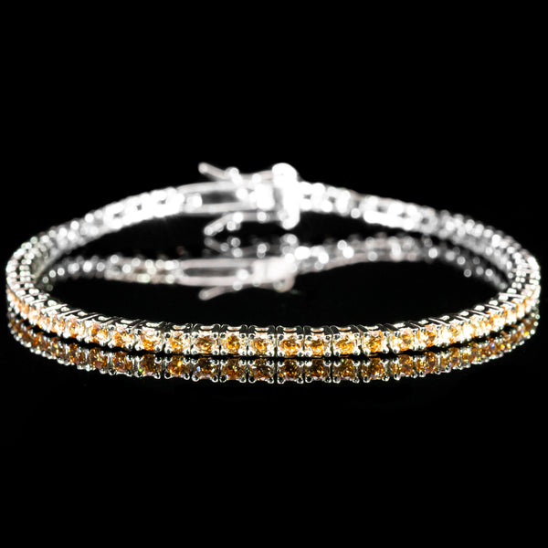 Dolce Mondo Tennis Bracelet 2mm Champagne Gold Simulated Diamond Stone in Pure 925 Sterling Silver