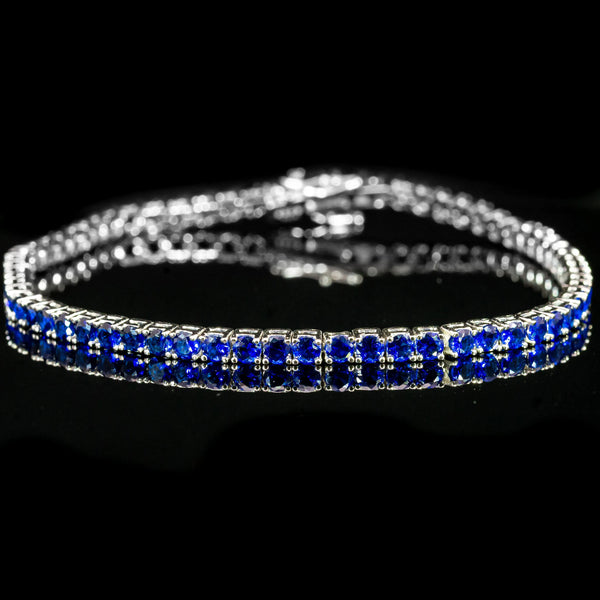 Dolce Mondo Tennis Bracelet 3mm Royal Blue Simulated Diamond Stone in Pure 925 Sterling Silver