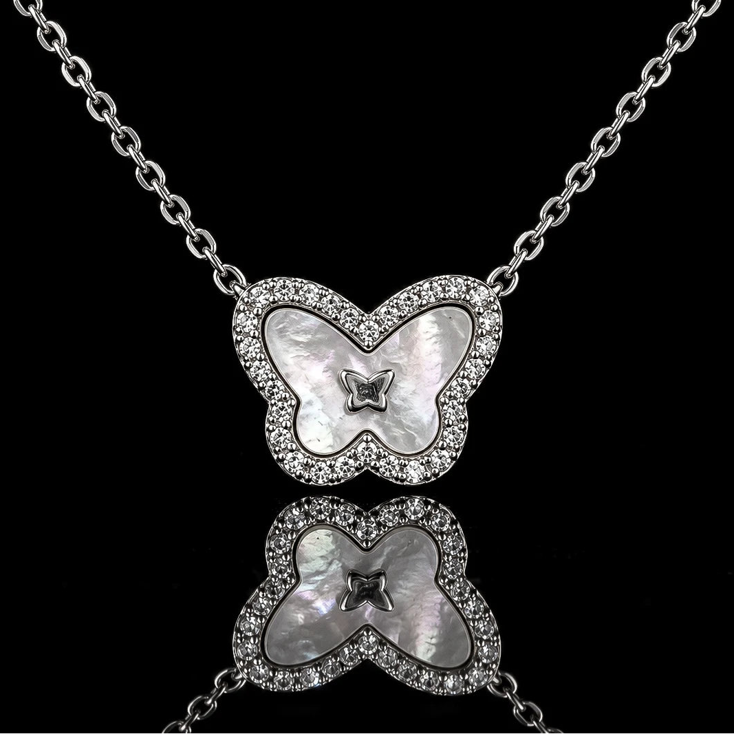 Dolce Mondo Basma White 925 Silver Pendant Necklace in High Quality Zircon Stones - Premium Rhodium Plated
